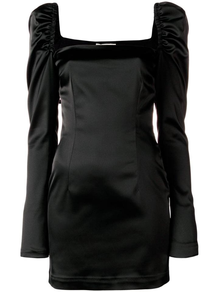 Amen Square Neck Satin Mini Dress - Black