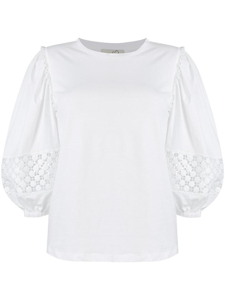 Ki6 Crochet Inset Balloon Sleeve Blouse - White