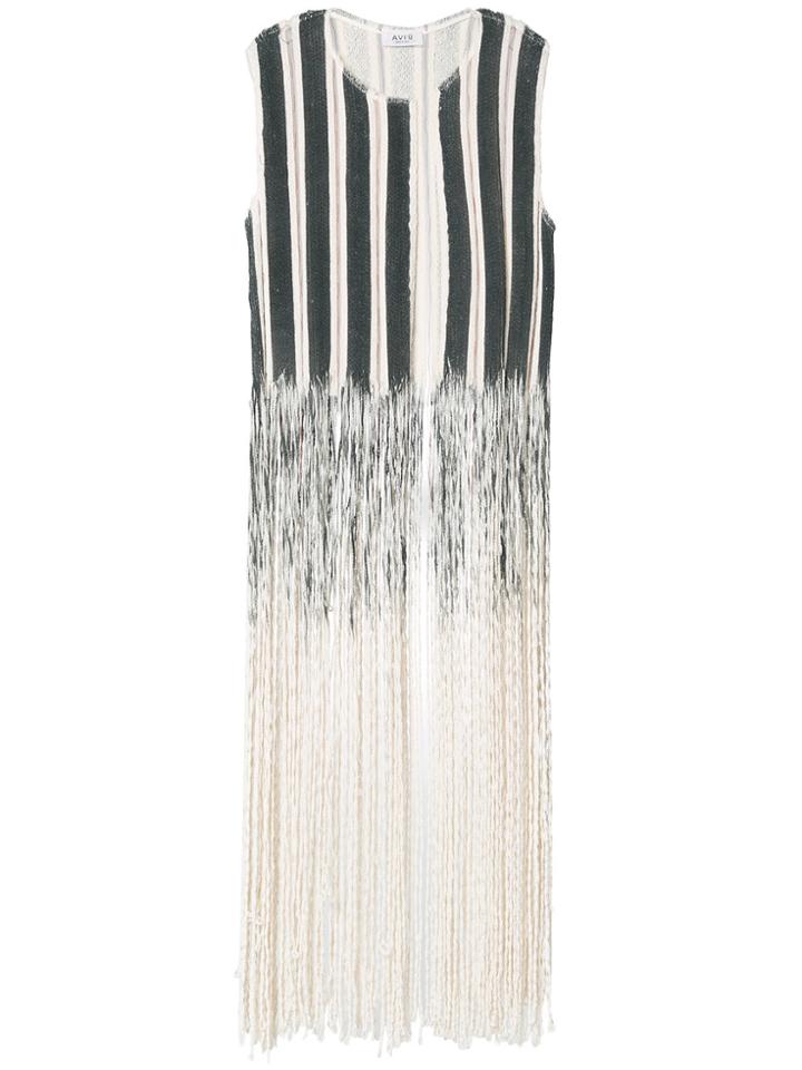 Aviù Long Fringed Vest - Grey