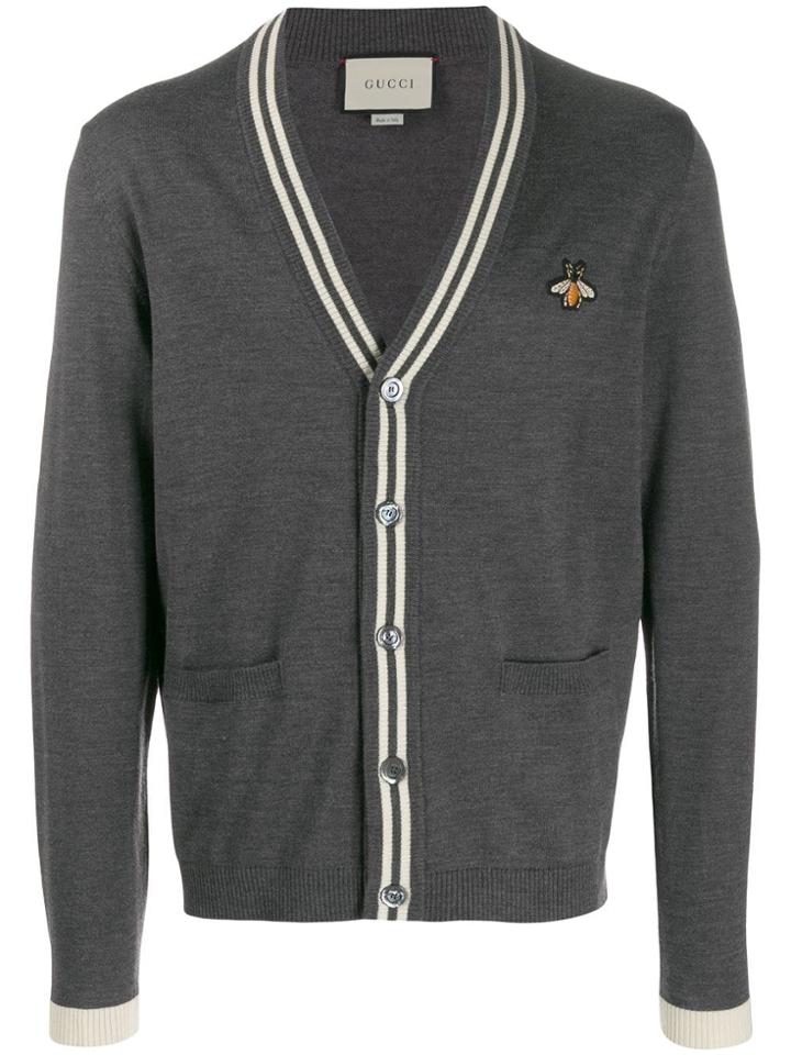 Gucci Bee-motif Knit Cardigan - Grey