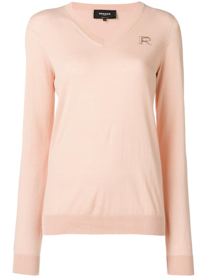 Rochas V-neck Sweater - Pink & Purple
