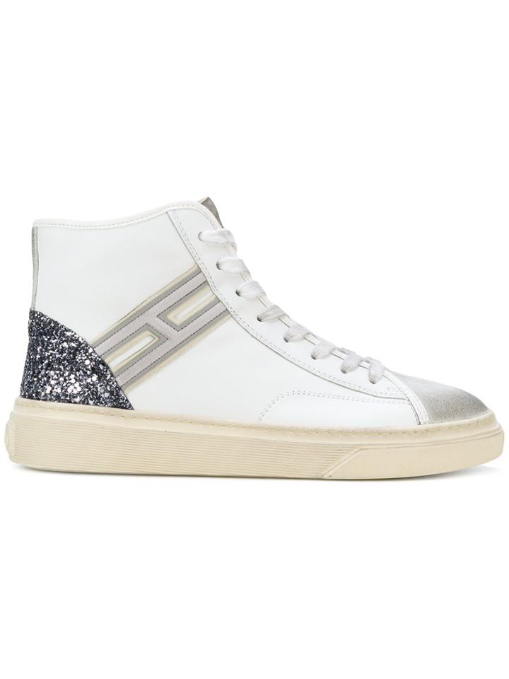Hogan Glitter Heel Counter Hi-top Sneakers - White