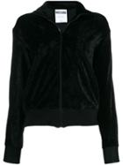 Moschino Logo Stripe Velvet Zip-up Jacket - Black