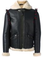 Lanvin Shearling-style Leather Jacket, Men's, Size: 48, Blue, Lamb Skin/calf Leather/cotton/wool