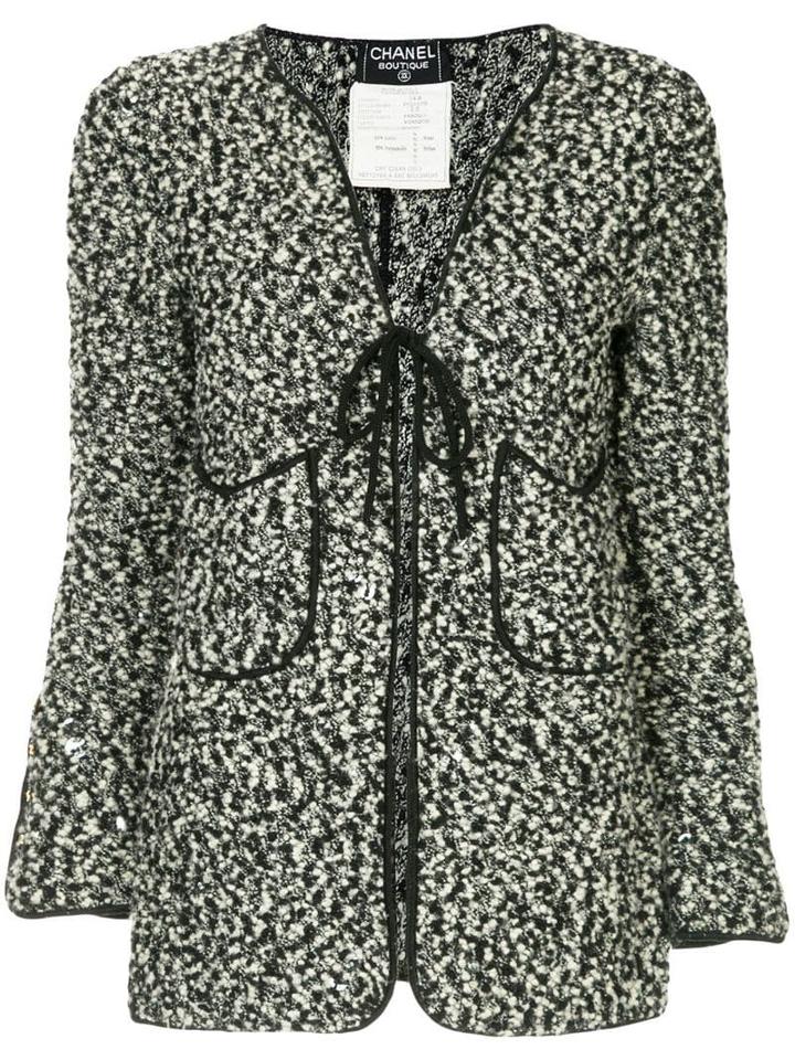 Chanel Pre-owned Flocked Tied Cardigan - Black