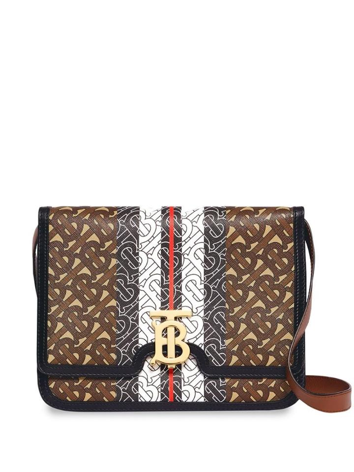 Burberry Medium Monogram Stripe E-canvas Tb Bag - Brown