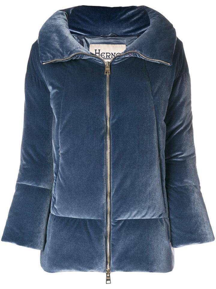 Herno Velvet-effect Puffer Jacket - Blue