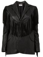Saint Laurent Fringed Western Jacket, Women's, Size: 40, Black, Silk/calf Leather