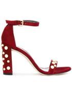 Stuart Weitzman Pearl Embellished Sandals - Red