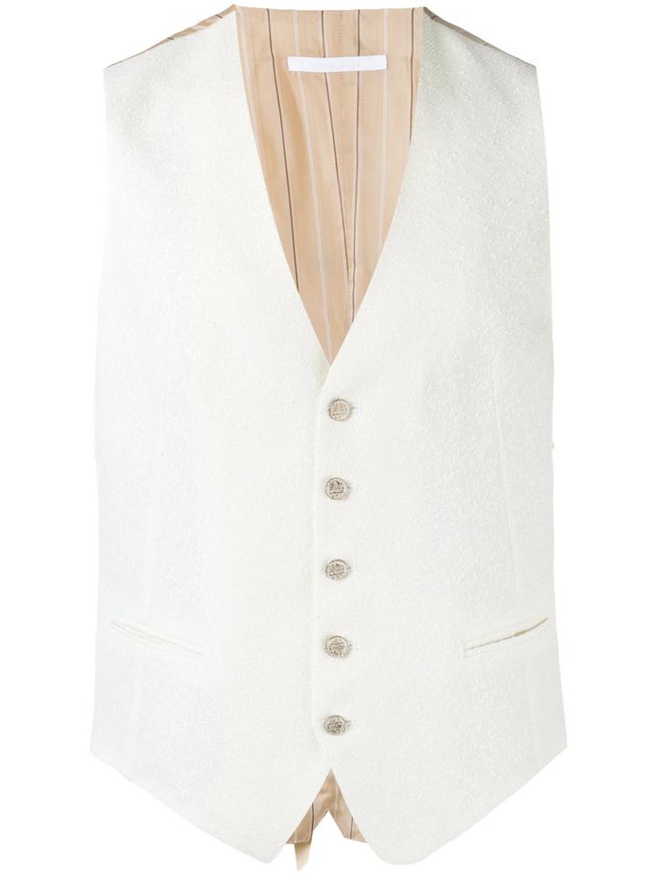 Tagliatore - Textured Waistcoat - Men - Cotton/linen/flax/polyamide/cupro - 50, White, Cotton/linen/flax/polyamide/cupro