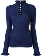 Philosophy Di Lorenzo Serafini Buttoned Neck Jumper, Women's, Size: 44, Blue, Virgin Wool/polyamide