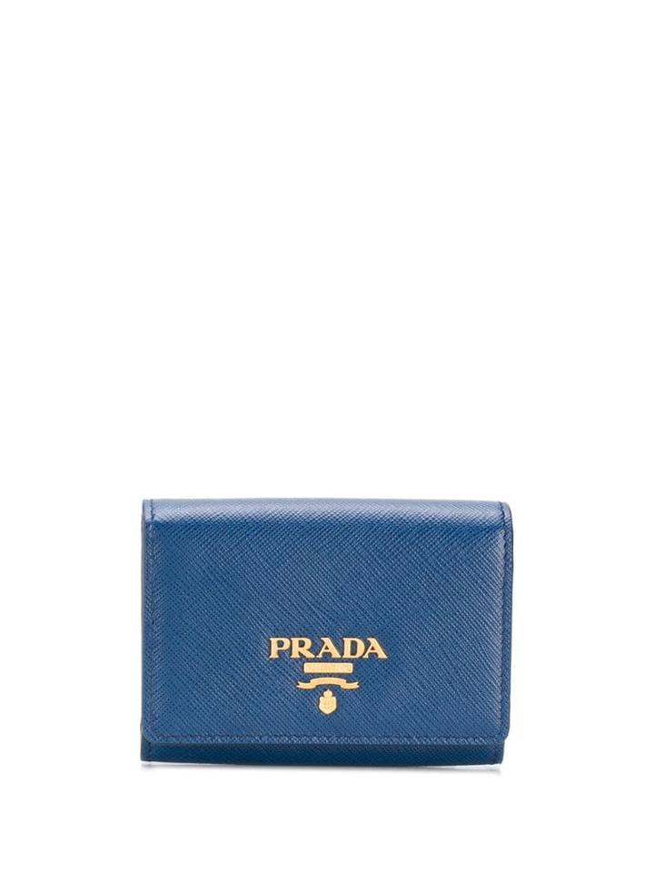 Prada Logo Appliqué Wallet - Blue