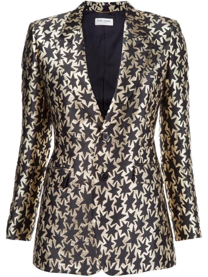 Saint Laurent Star Embroidered Blazer, Women's, Size: 40, Black, Silk/polyester
