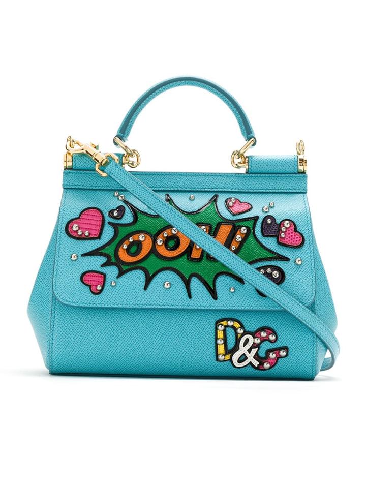 Dolce & Gabbana Patch Embellished Sicily Handbag - Blue