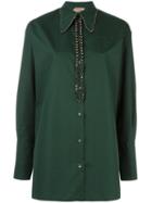 No21 Embellished Collar Shirt, Women's, Size: 42, Green, Cotton/glass/metal