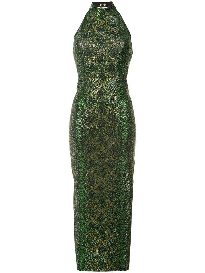 Balmain - Ornamented Knit Dress - Women - Spandex/elastane/viscose/aluminium/glass - 36, Green, Spandex/elastane/viscose/aluminium/glass