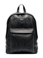 Kenzo Black Tiger Logo Embroidered Leather Backpack