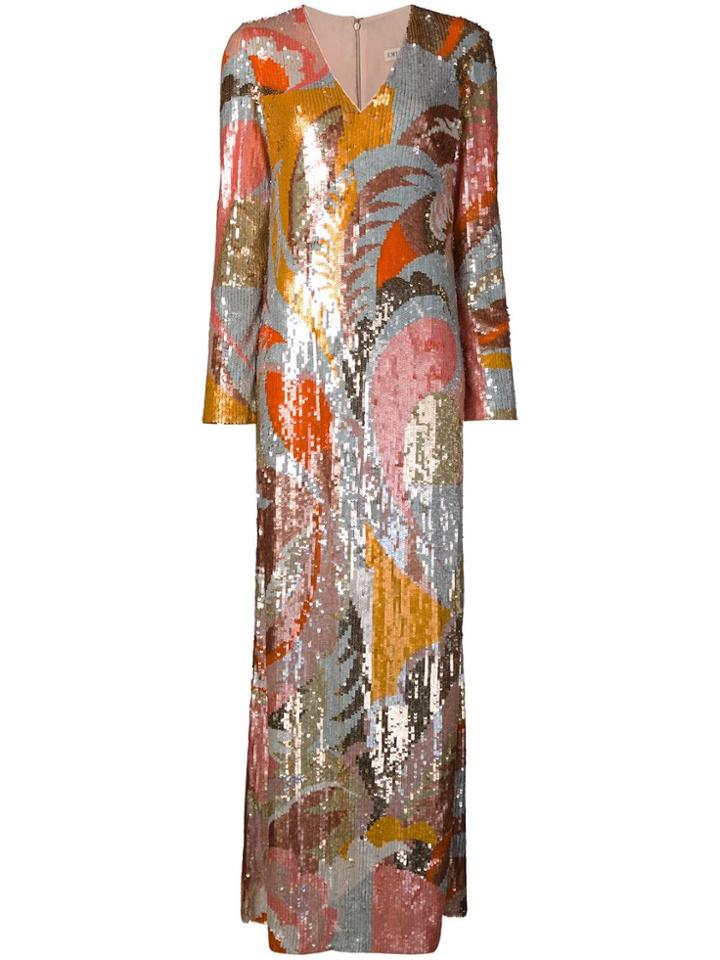 Emilio Pucci Sequin Embroidered Long Dress - Orange