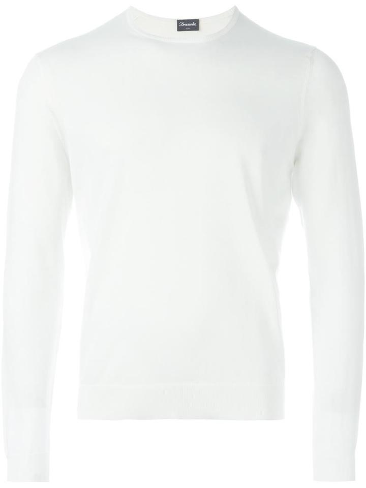 Drumohr Crew Neck Jumper, Men's, Size: 48, White, Cotton