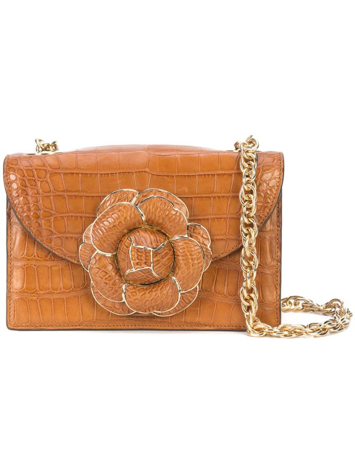 Oscar De La Renta Floral Shoulder Bag - Brown