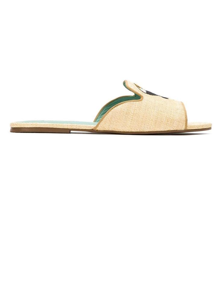 Blue Bird Shoes Embroidered Straw Mules - Neutrals
