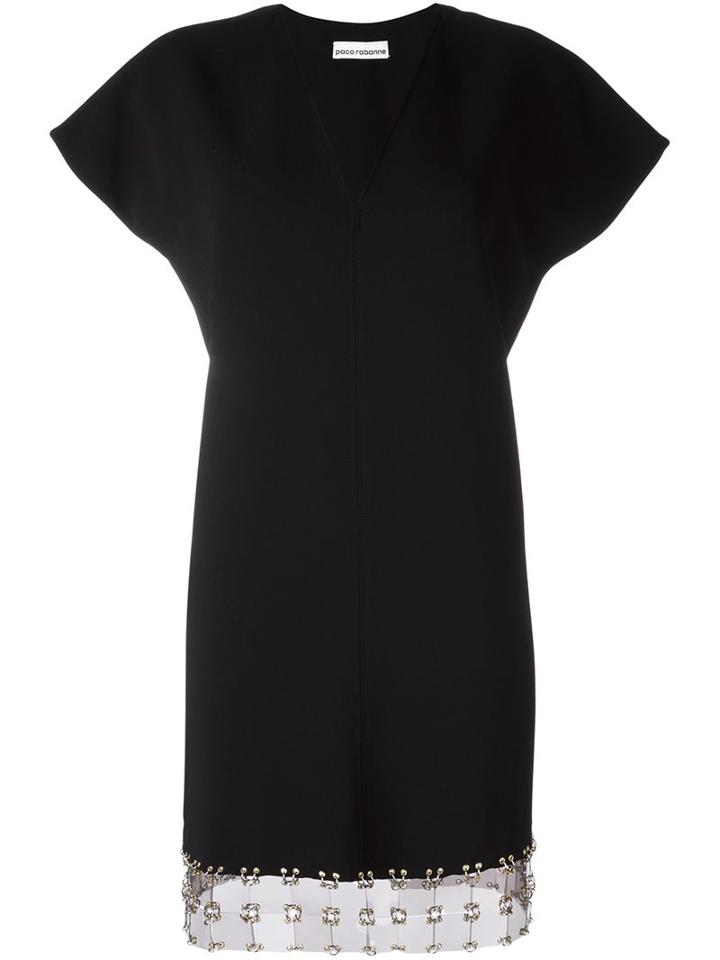 Paco Rabanne V-neck Mini Dress, Women's, Size: 34, Black, Polyester/brass