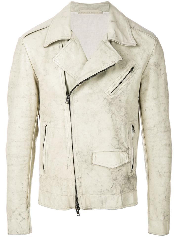 Salvatore Santoro Marble Effect Biker Jacket - White