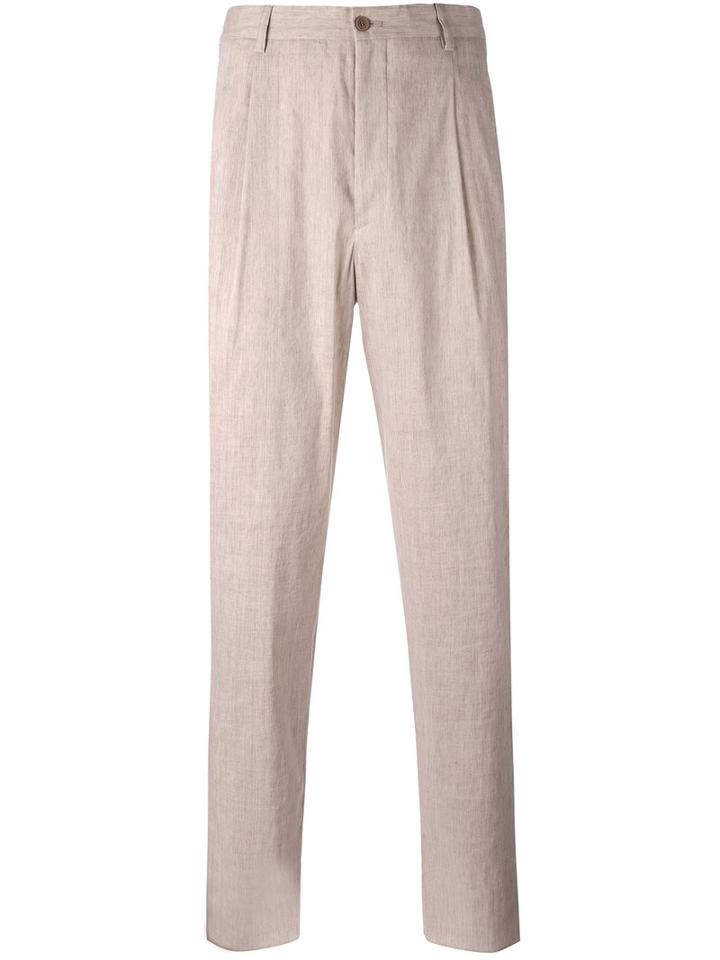 Giorgio Armani - Double Pleat Light Trousers - Men - Linen/flax/polyamide/polyester/spandex/elastane - 48, Nude/neutrals, Linen/flax/polyamide/polyester/spandex/elastane