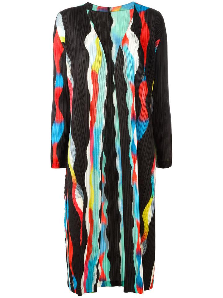 Pleats Please By Issey Miyake Open Pleated Midi Coat, Women's, Size: 3, Black, Polyester
