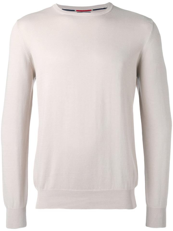 Fay Neck Contrast Trim Jumper, Men's, Size: 54, Nude/neutrals, Cotton