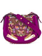 Roberto Cavalli Embroidered Shoulder Bag, Women's, Pink/purple, Leather/cotton/cattle Horn