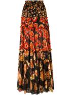 Lanvin Floral Print Maxi Skirt, Women's, Size: 38, Red, Silk/viscose