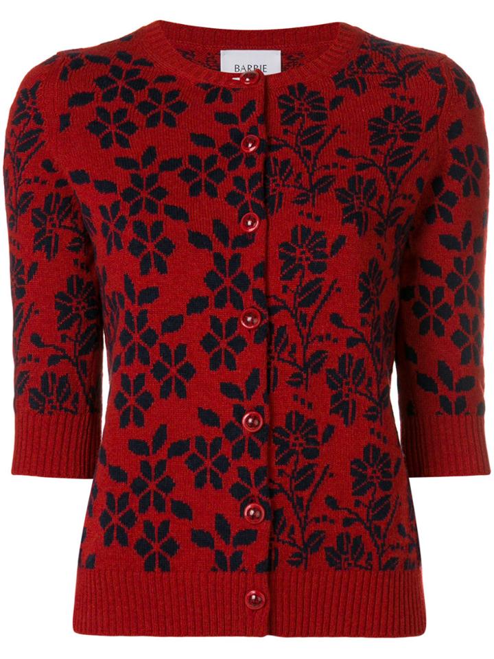 Barrie Cashmere Floral Cardigan - Red