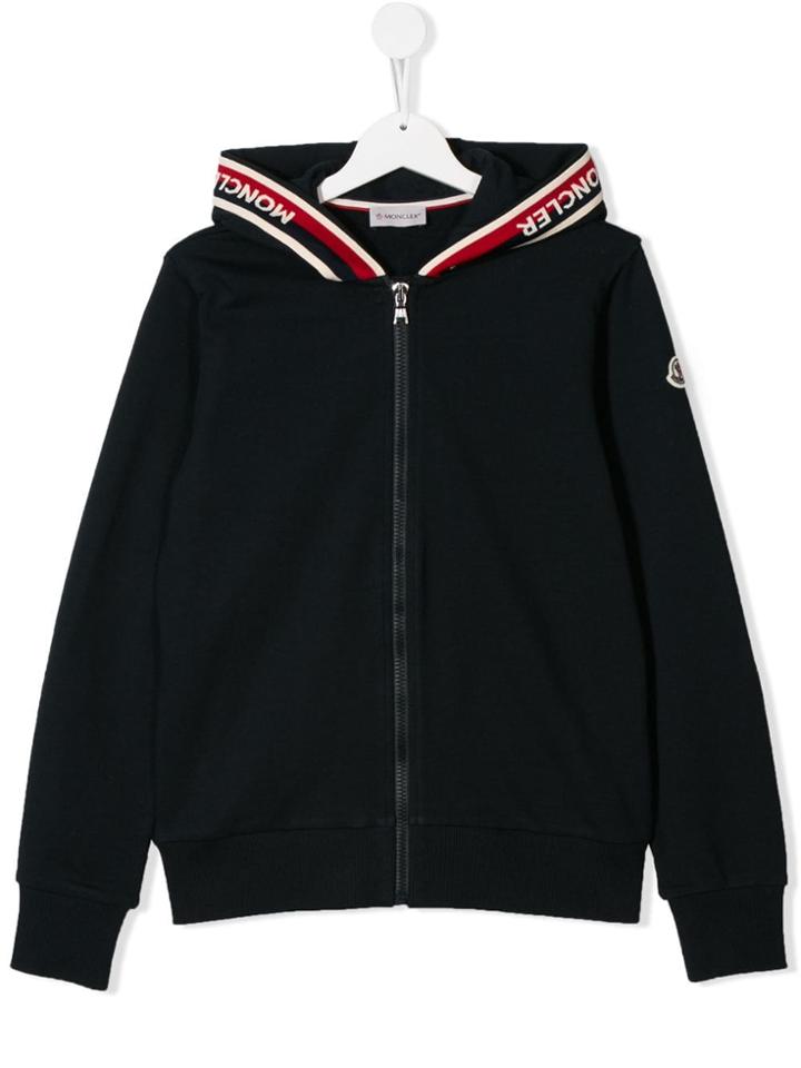 Moncler Kids Logo Zipped Hoodie - Blue
