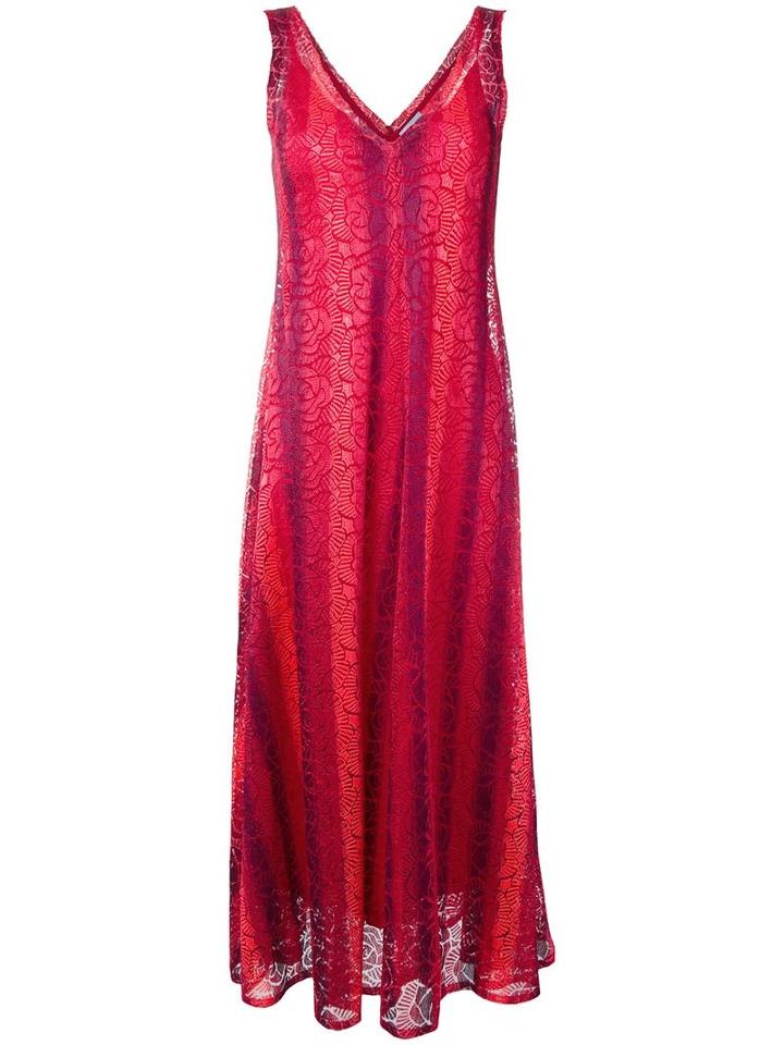 Scanlan Theodore Floral Stripe Lace Dress, Women's, Size: 6, Red, Polyester