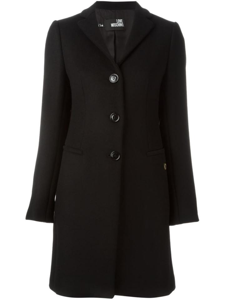Love Moschino Heart Plaque Detail Coat, Women's, Size: 40, Black, Polyamide/polyester/viscose/wool