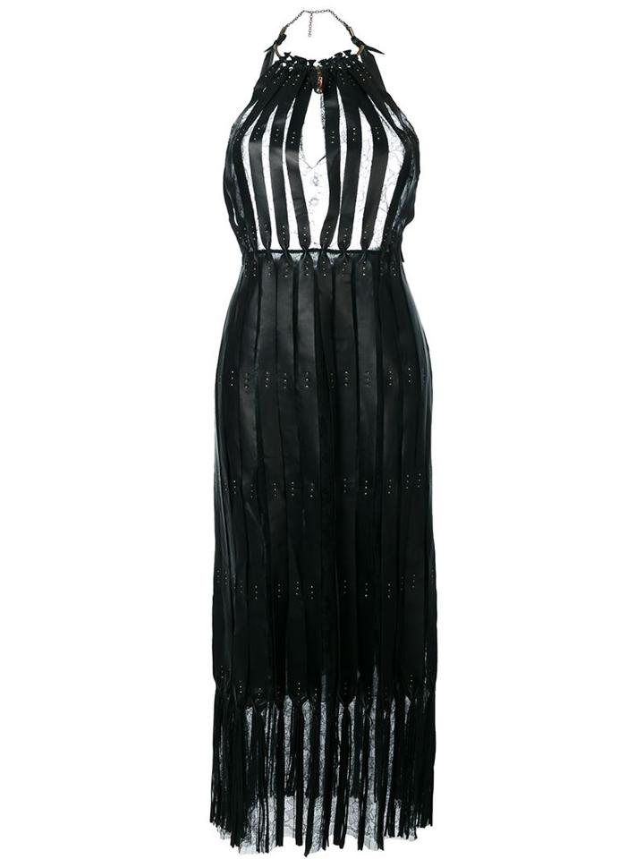 Valentino Leather Panel And Lace Evening Dress