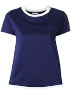 Moncler - Contrast Trim T-shirt - Women - Cotton - S, Women's, Blue, Cotton