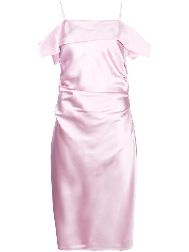 Helmut Lang Ruched Cold Shoulder Midi Dress - Pink & Purple