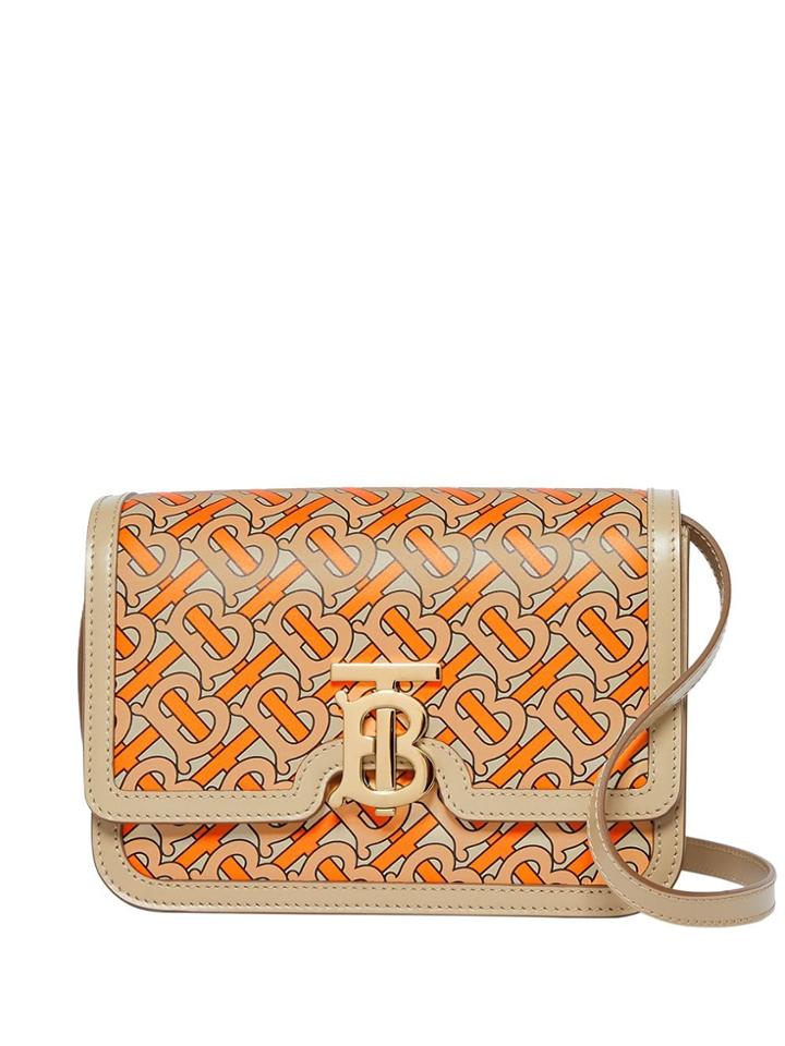 Burberry Small Monogram Print Leather Tb Bag - Orange