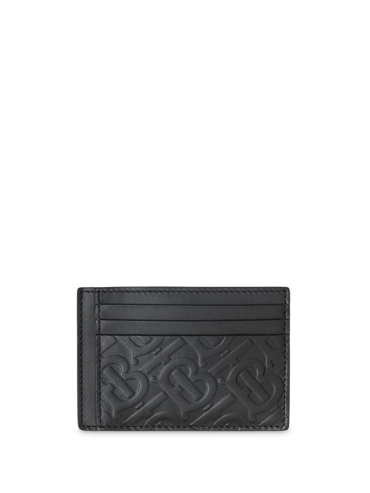 Burberry Monogram Leather Money Clip Card Case - Black