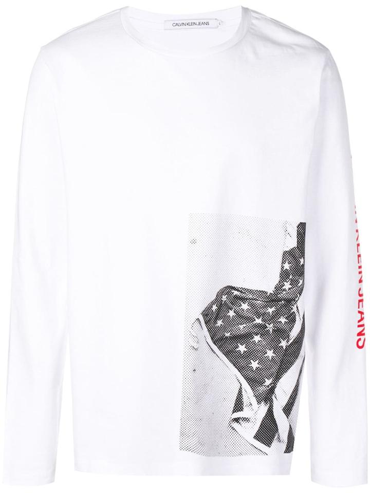 Calvin Klein Jeans Flag Print Jumper - White