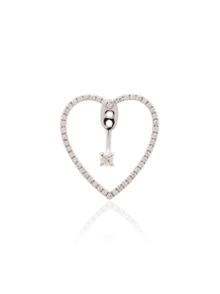 Yvonne Léon Silver Heart 18kt White Gold Diamond Earring - Metallic