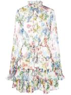 Alexis Ruffled Floral Print Dress - White