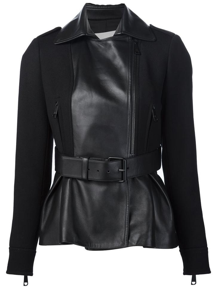 Carolina Herrera Belted Leather Jacket, Women's, Size: 6, Black, Lamb Skin/nylon/spandex/elastane/virgin Wool