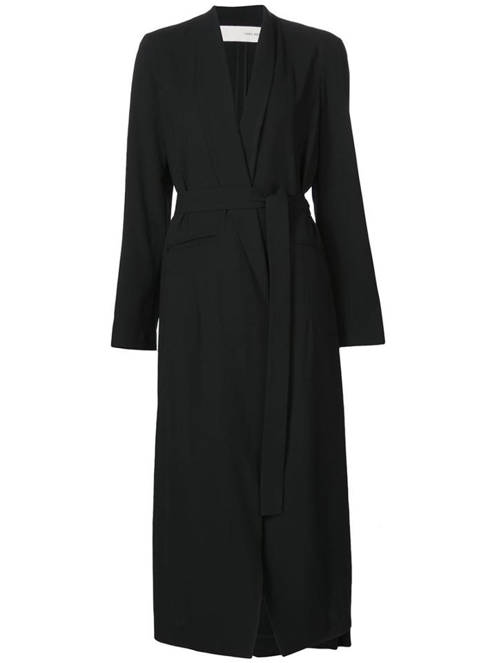 Isabel Benenato Long Belted Coat, Women's, Size: 42, Black, Cotton/spandex/elastane/acetate/wool