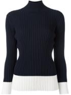 Jil Sander Navy Ribbed Two Tone Turtleneck Jumper, Women's, Size: Large, Blue, Nylon/wool