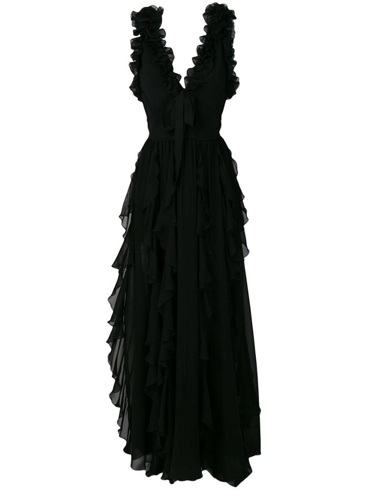 Elie Saab Ruffle Trim Gown - Black