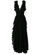 Elie Saab Ruffle Trim Gown - Black