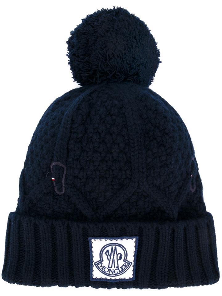Moncler Gamme Bleu Ribbed Knit Bobble Hat - Blue